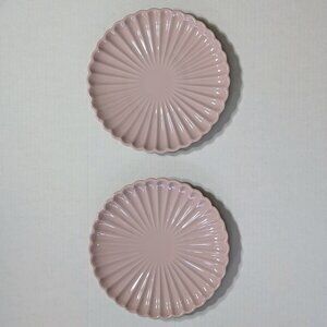 Set of 2 Pink Stoneware Scalloped Cake Plates